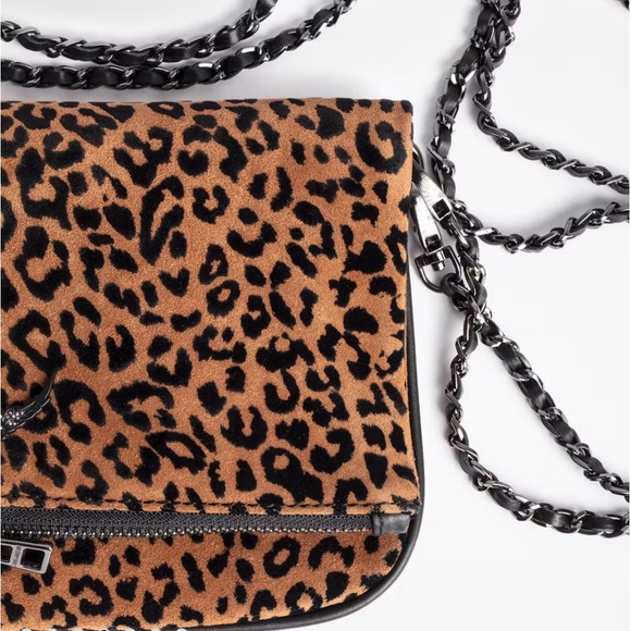 ZADIG & VOLTAIRE Rock Leo Suede Clutch handbag in cognac leopard - Picture 4 of 13